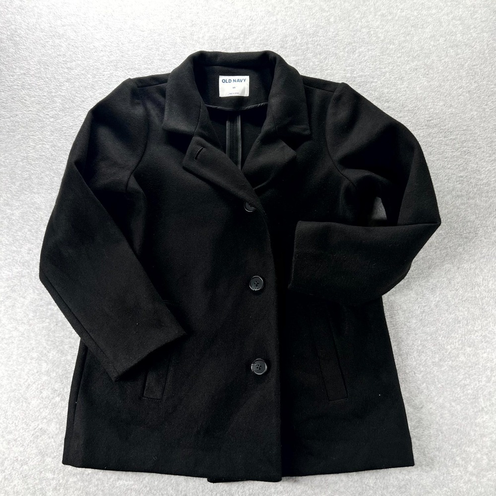 Old Navy Peacoat Womens XS Black Notch Lapel Single Breasted Capsule Wear